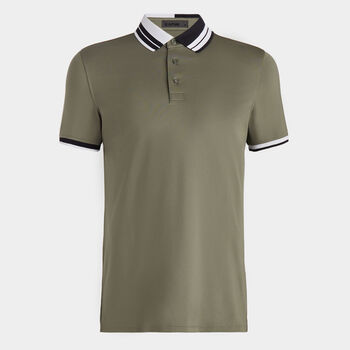 CONTRAST STRIPED COLLAR TECH JERSEY BANDED SLEEVE POLO