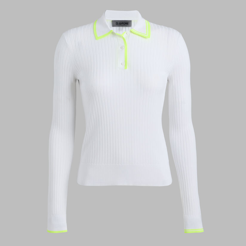 RIBBED KNIT LONG SLEEVE POLO SWEATER image number 1