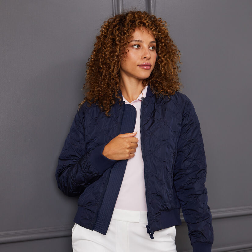 RIB COLLAR EMBOSSED BOMBER JACKET image number 2