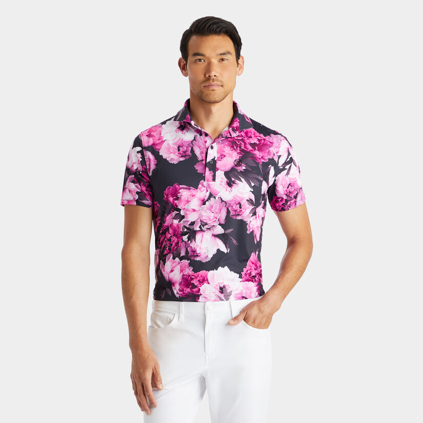PHOTO FLORAL TECH JERSEY MODERN SPREAD COLLAR POLO image number 3