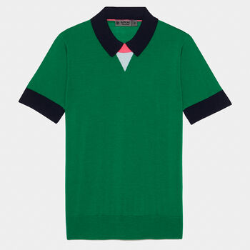 LAYERED POLO MERINO WOOL SHORT SLEEVE SWEATER