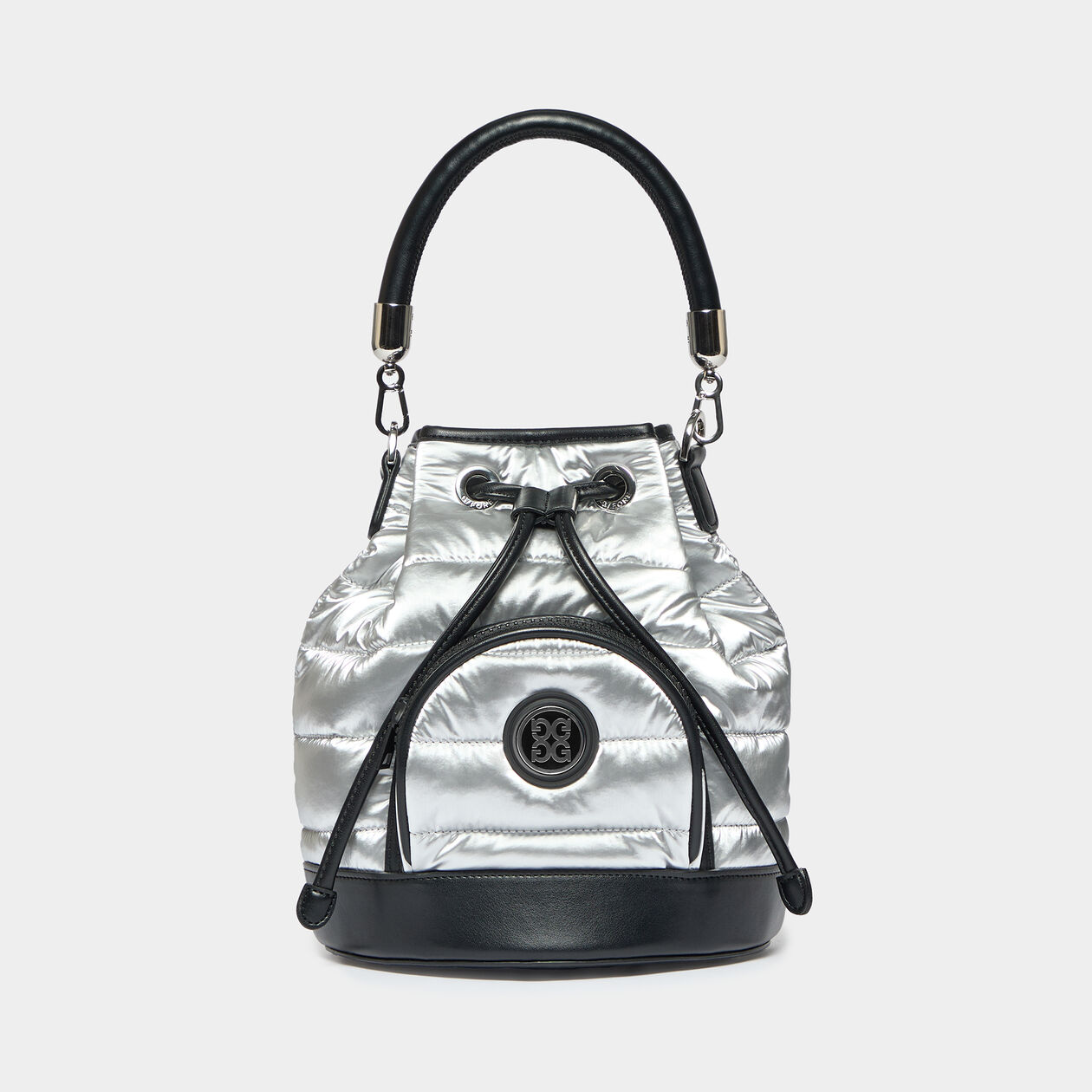 Gitta Black Silver  Chevron Printed Drawstring Close Bucket Backpack Chanel Black Lambskin Chevron Urban Spirit Drawstring Bucket  main image 4