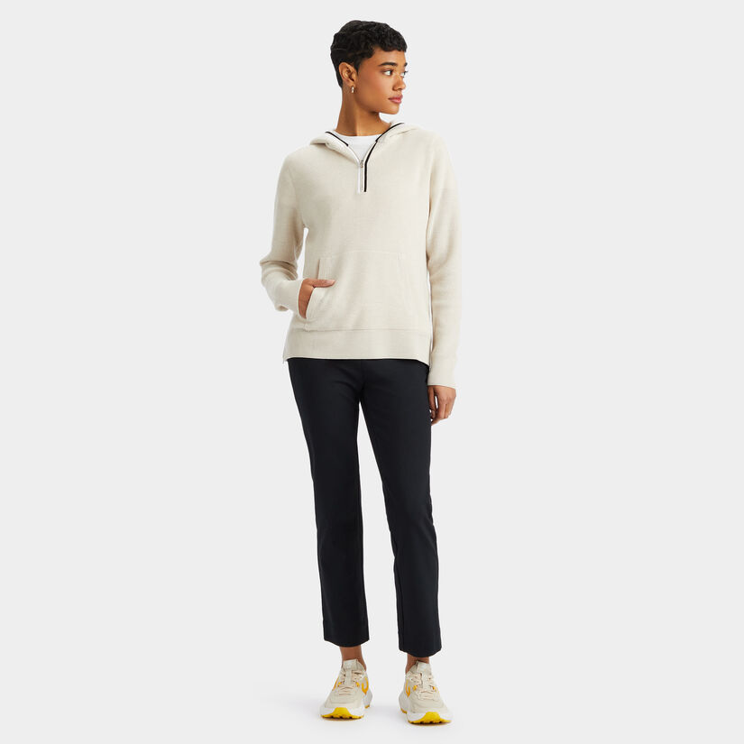 WAFFLE STITCH MERINO WOOL HOODED QUARTER ZIP SWEATER image number 4