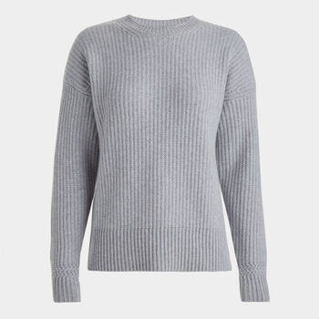 SIDE ZIP RIBBED CASHMERE CREWNECK SWEATER