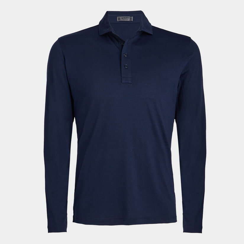 TECHNICAL PERFORMANCE FINE WOOL MODERN SPREAD COLLAR LONG SLEEVE POLO image number 1