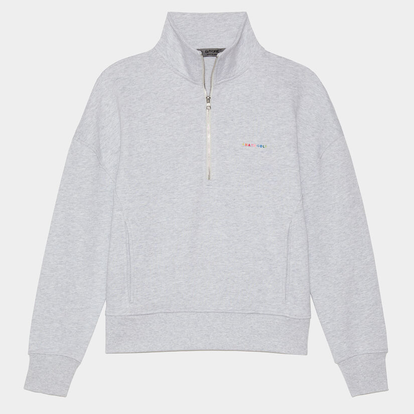I HATE GOLF' BOXY FRENCH TERRY QUARTER ZIP PULLOVER image number 1
