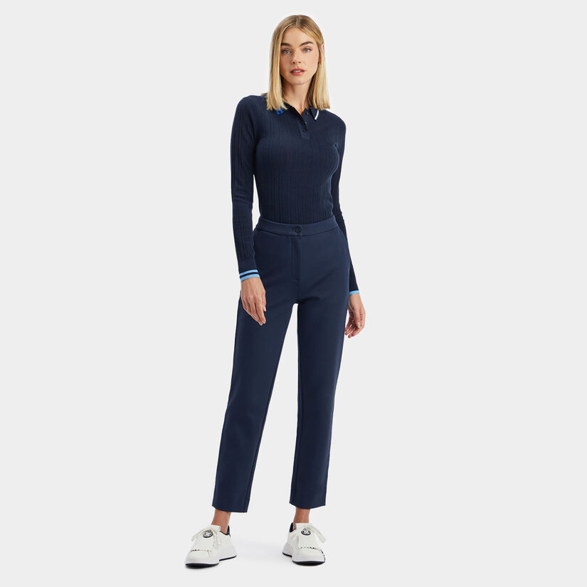CONTRAST STRIPE COTTON BLEND RIBBED LONG SLEEVE KNIT POLO image number 3