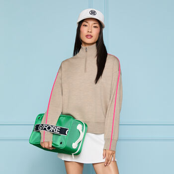 MERINO WOOL COTTON PLAITED 1/4 ZIP SWEATER - Alternate Image 1