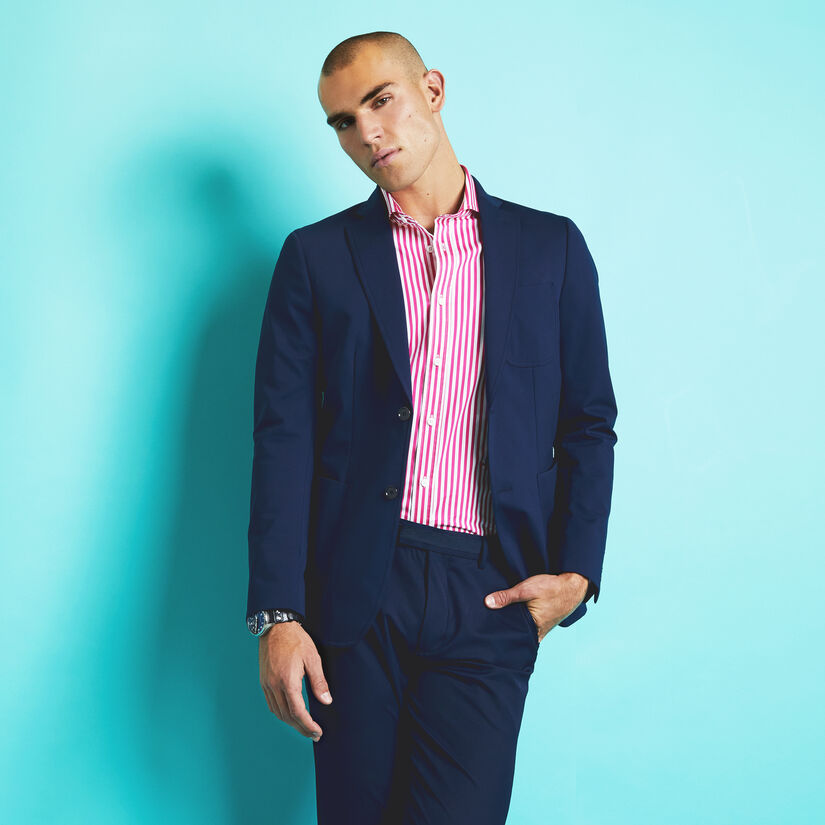 VERTICAL STRIPE STRETCH ICE WOVEN MODERN SPREAD COLLAR SHIRT image number 2