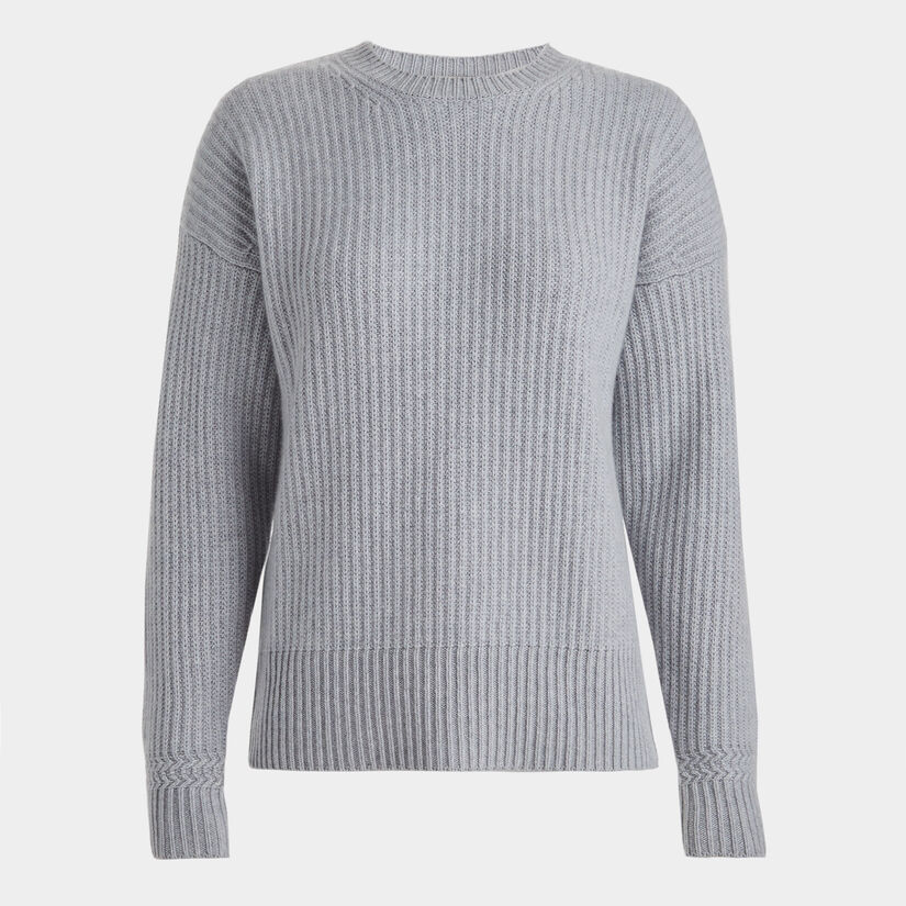 CASHMERE SIDE ZIP RIBBED CREWNECK SWEATER image number 2