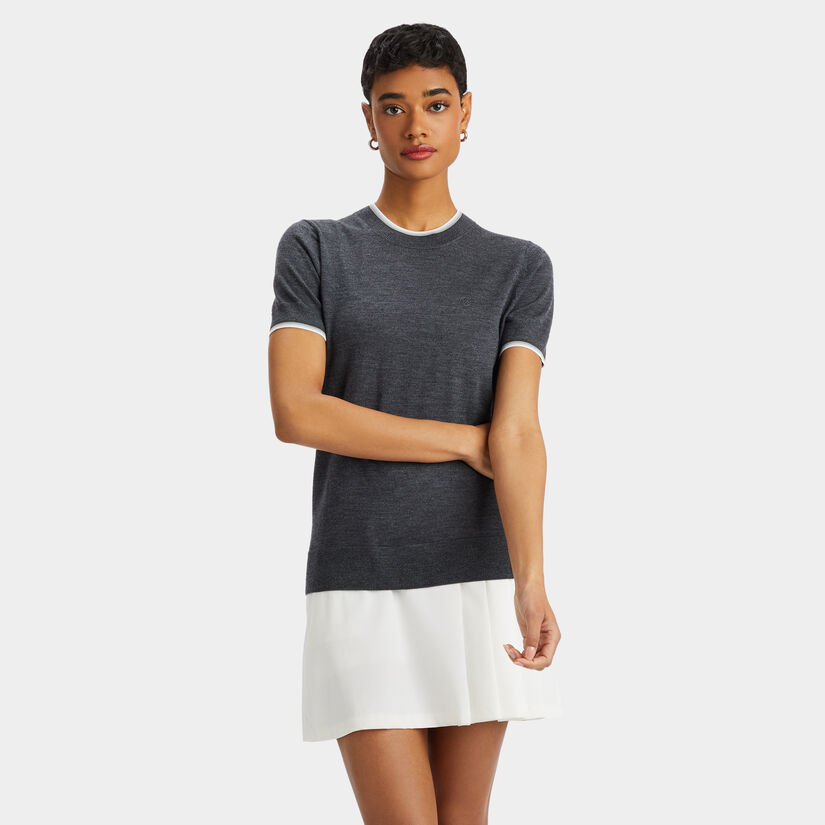 MERINO WOOL SHORT SLEEVE SWEATER image number 3