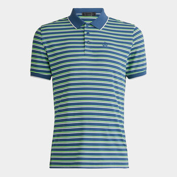 PERFORATED STRIPE BANDED SLEEVE TECH JERSEY POLO