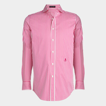 VERTICAL STRIPE STRETCH ICE WOVEN MODERN SPREAD COLLAR SHIRT