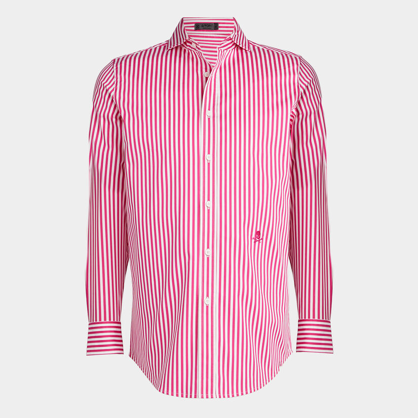 VERTICAL STRIPE STRETCH ICE WOVEN MODERN SPREAD COLLAR SHIRT image number 1