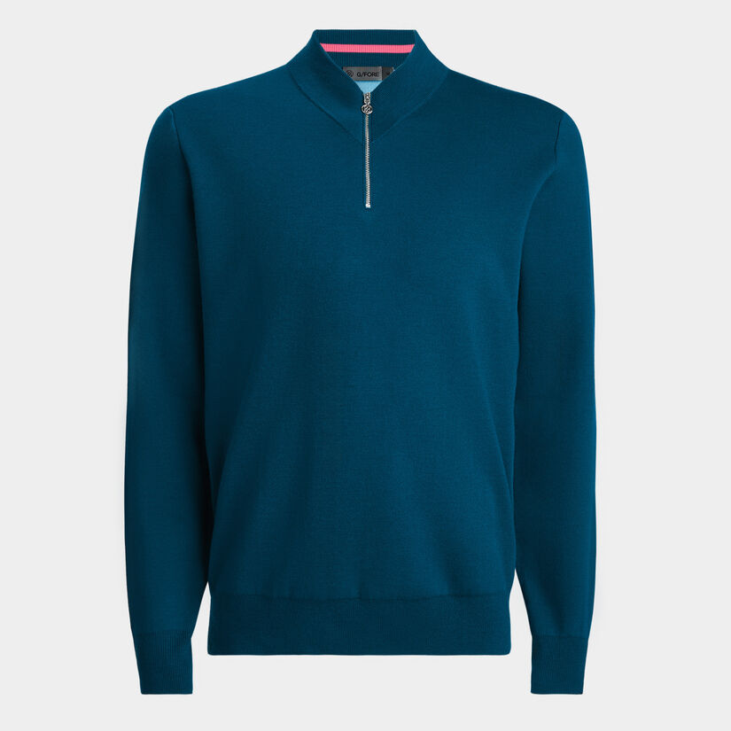 CONTRAST V NECK MERINO WOOL QUARTER ZIP SWEATER image number 1