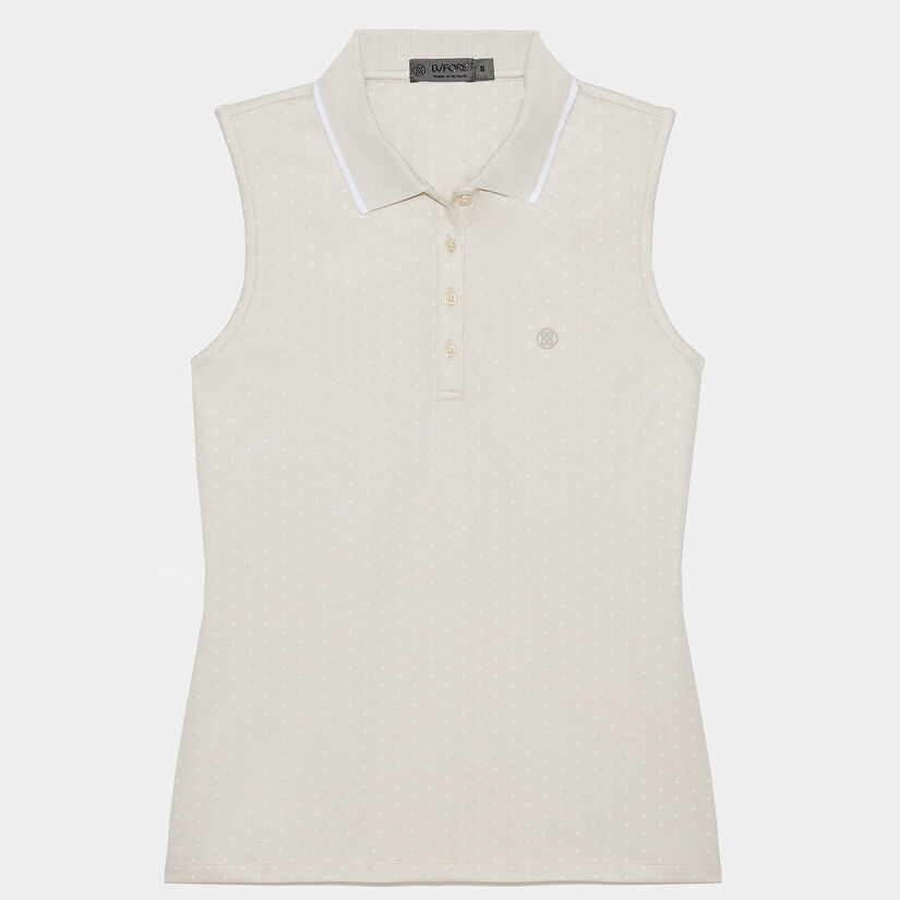 POLKA DOT JACQUARD PLEATED COLLAR SLEEVELESS POLO image number 1