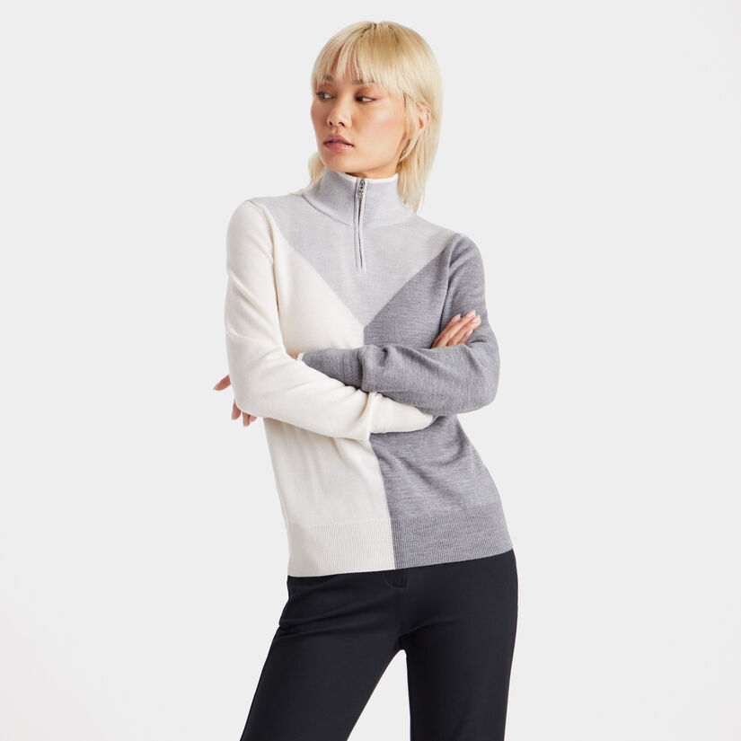 COLOUR BLOCK MERINO WOOL QUARTER ZIP SWEATER image number 3