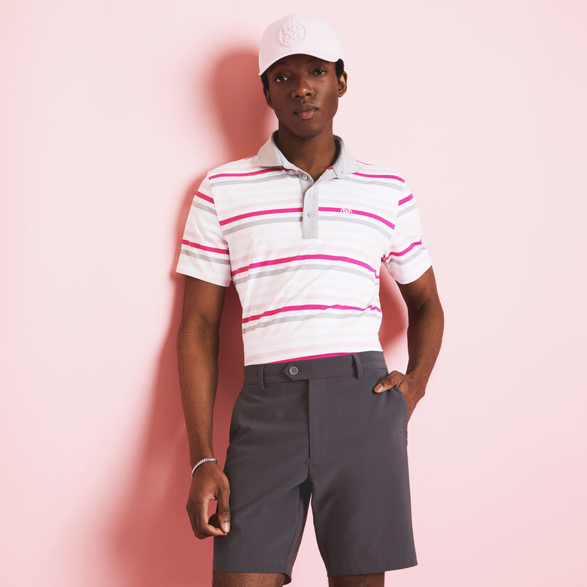 FAVOURITE STRIPE TECH JERSEY MODERN SPREAD COLLAR POLO image number 2