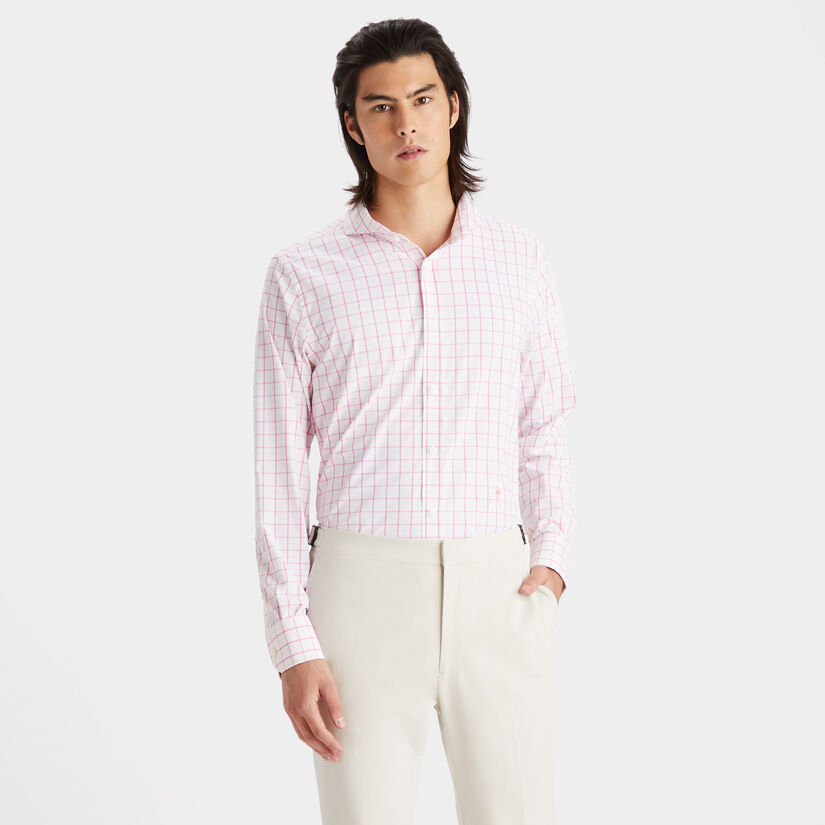 TATTERSALL PLAID MODERN SPREAD COLLAR NYLON WOVEN SLIM FIT SHIRT image number 3
