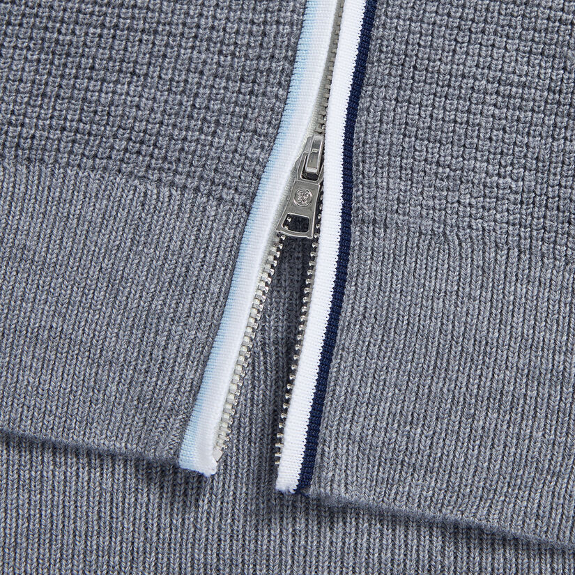 HOODED WAFFLE STITCH MERINO WOOL QUARTER ZIP SWEATER image number 7