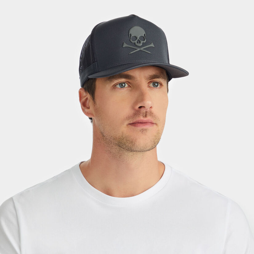 MONOCHROME SKULL & TEES INTERLOCK KNIT TALL TRUCKER HAT, MEN'S HATS