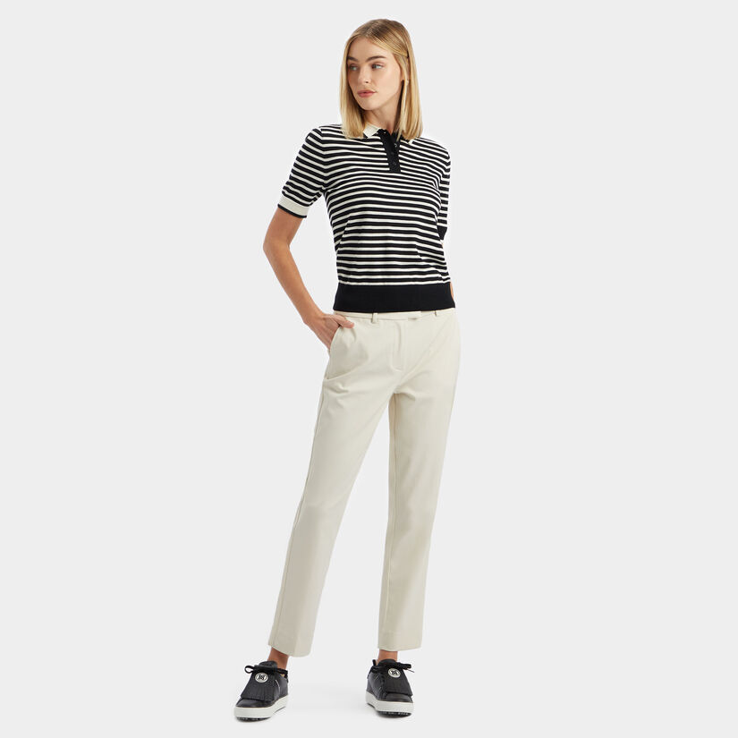 CONTRAST STRIPE MERINO WOOL SHORT SLEEVE SWEATER POLO image number 4