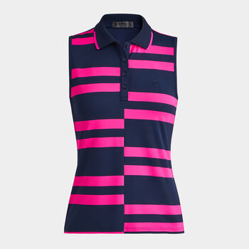 OFFSET STRIPE TECH PIQUÉ SLEEVELESS POLO