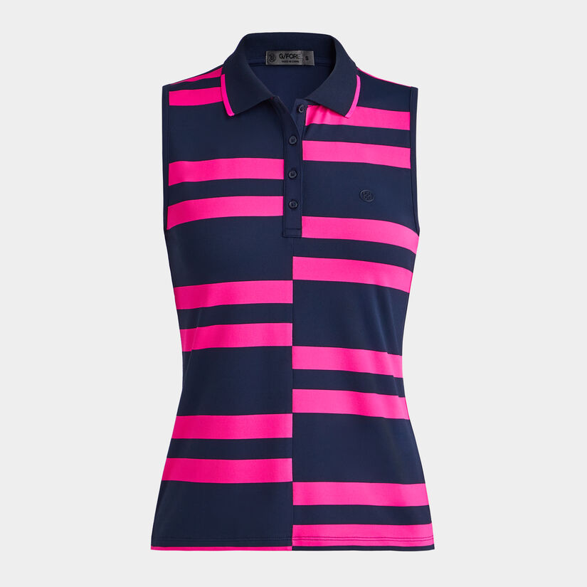 OFFSET STRIPE TECH PIQUÉ SLEEVELESS POLO image number 1