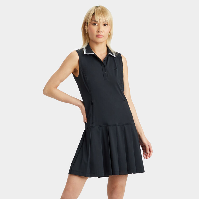 PIQUÉ SLEEVELESS PLEATED POLO DRESS image number 3
