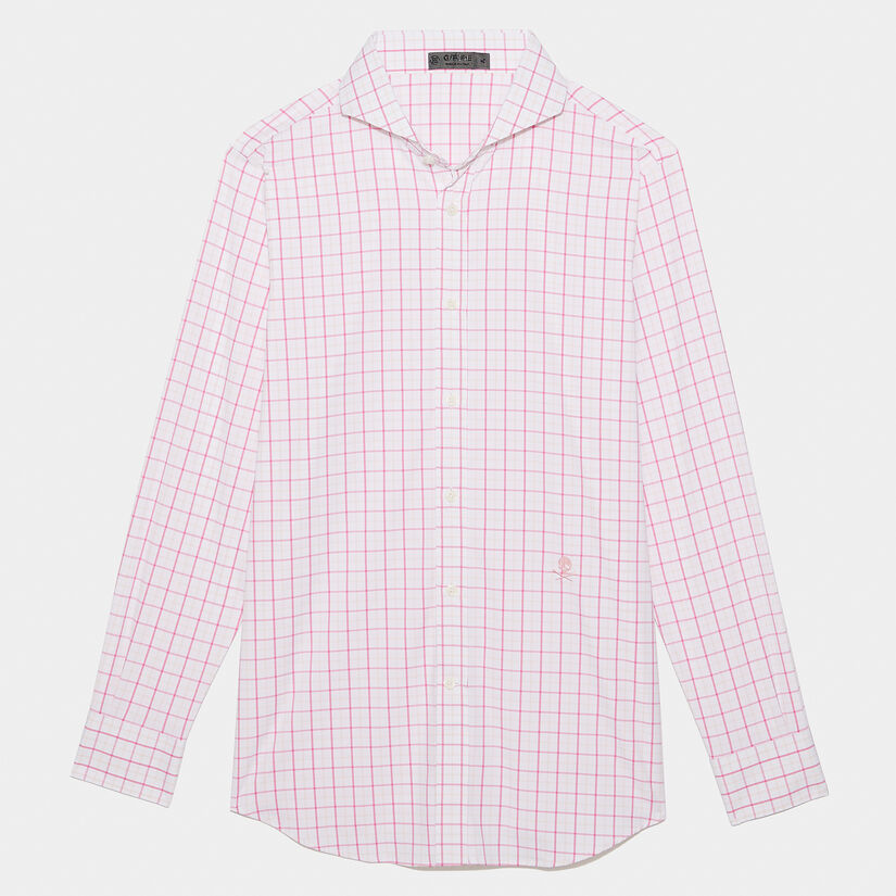 TATTERSALL PLAID MODERN SPREAD COLLAR NYLON WOVEN SLIM FIT SHIRT image number 1