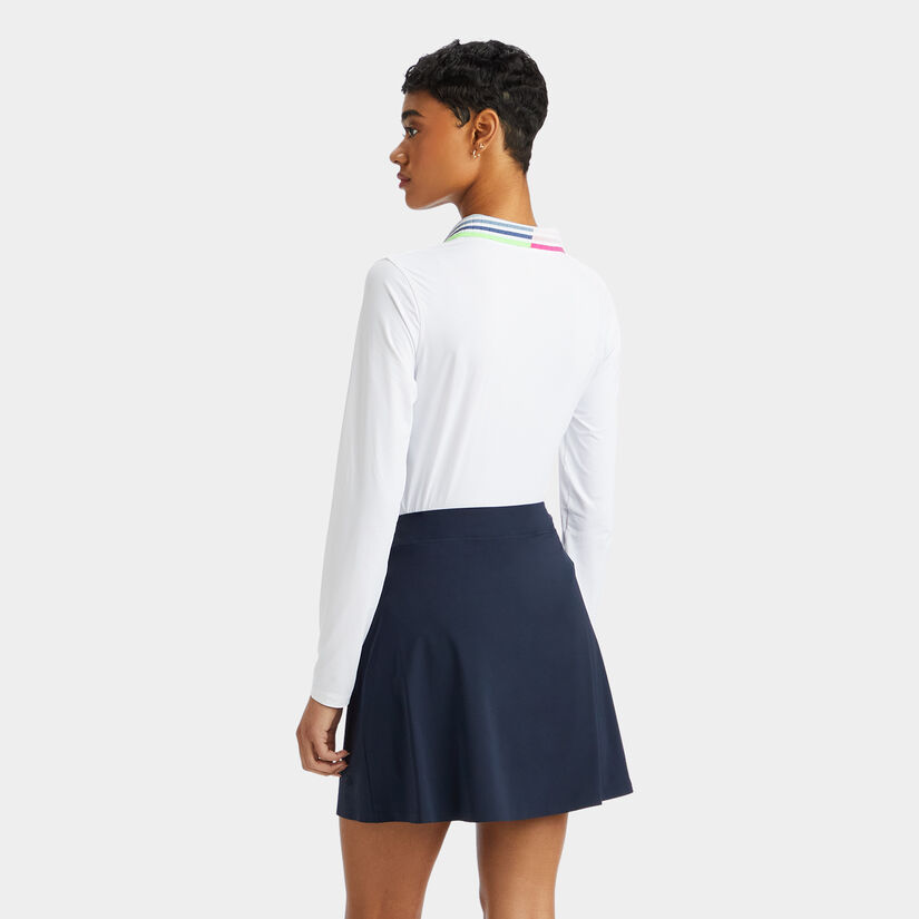 RIB PLEATED CONTRAST COLLAR SILKY TECH NYLON LONG SLEEVE POLO image number 5