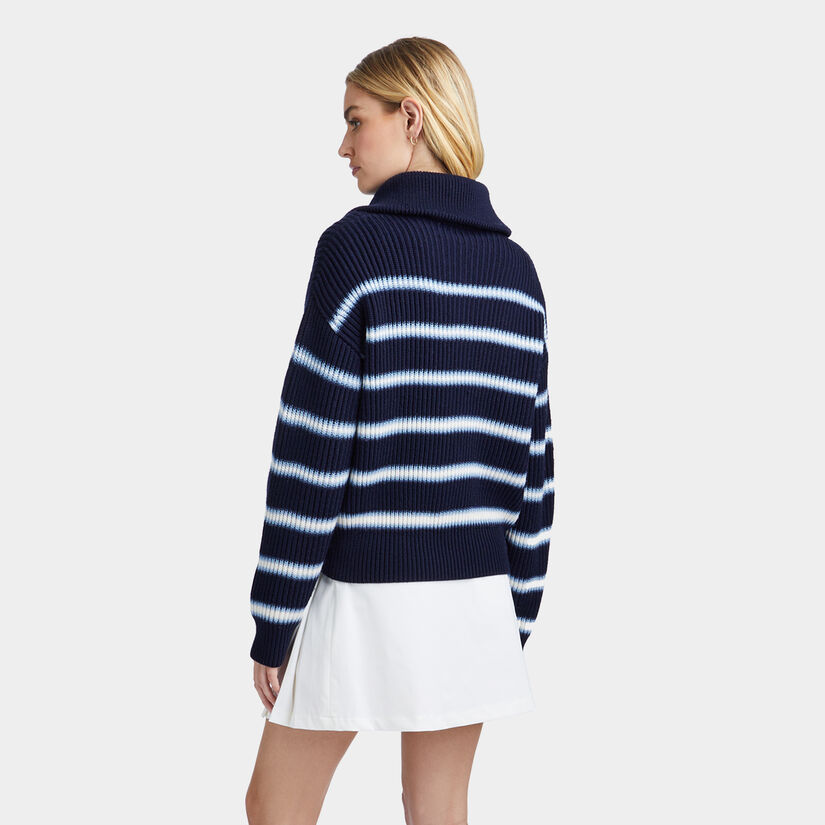 GRADIENT STRIPE RIBBED FUNNEL NECK QUARTER ZIP SWEATER image number 5