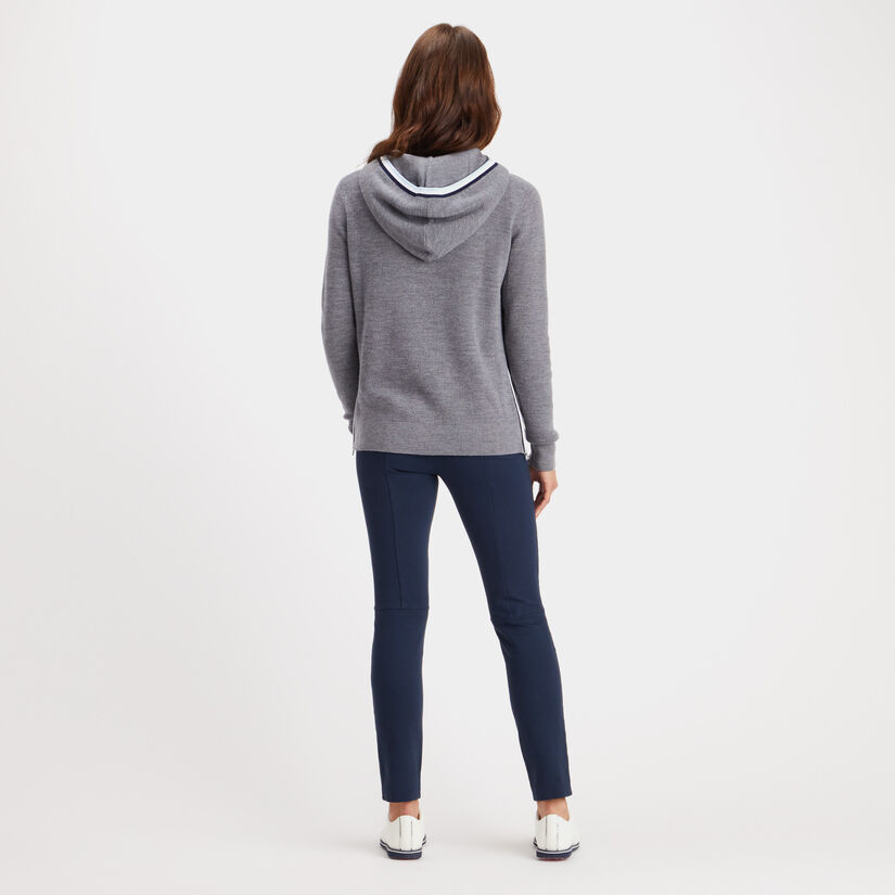 HOODED WAFFLE STITCH MERINO WOOL QUARTER ZIP SWEATER image number 5