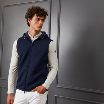 DOUBLE KNIT SPACER JERSEY HOODED SLIM FIT FULL ZIP VEST