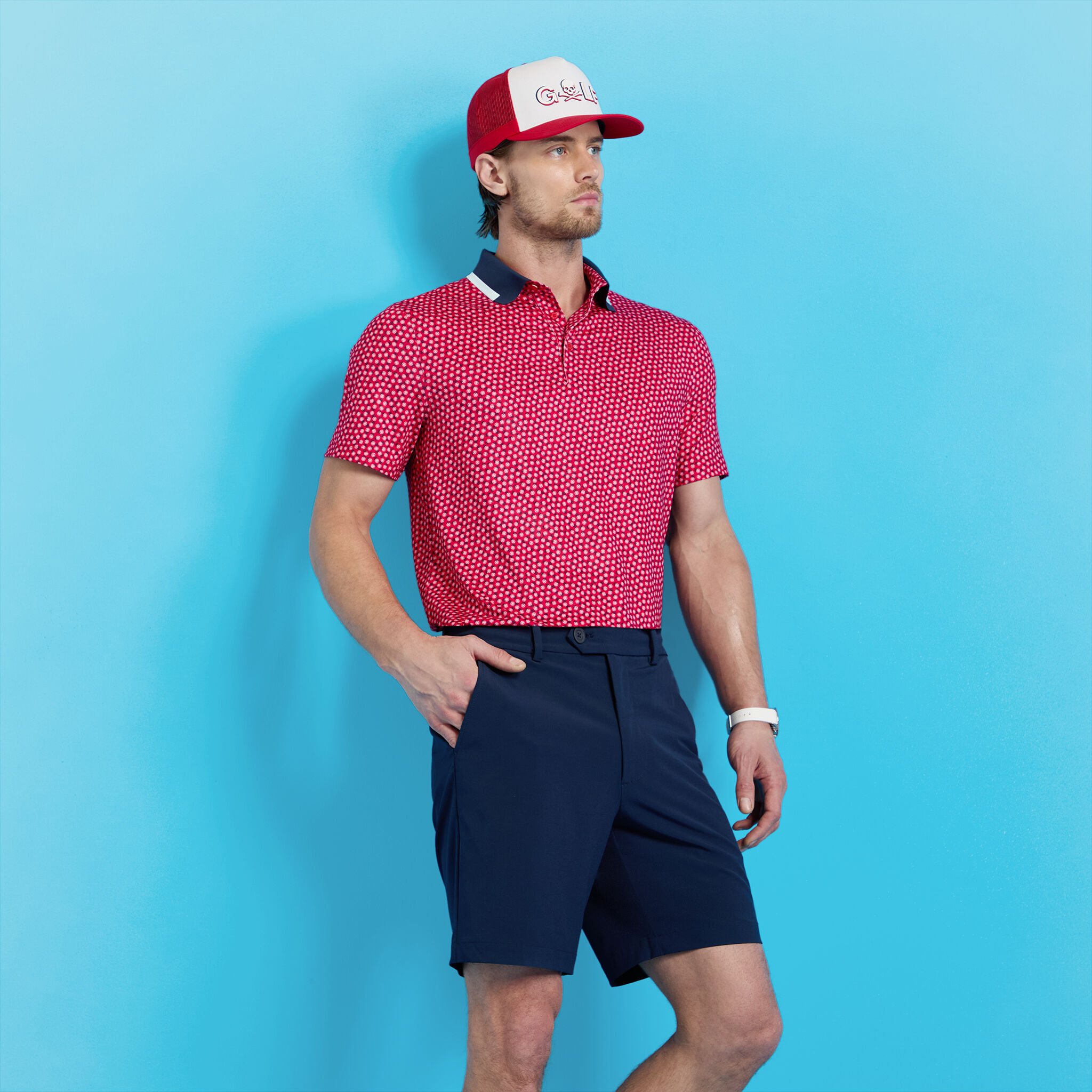 【G FORE】JERSEY SET-UP ROUND(MEN) /追跡付 Men's 2023 U.S. Open G/FORE Red Skull & T's 3D Tech Jersey Polo