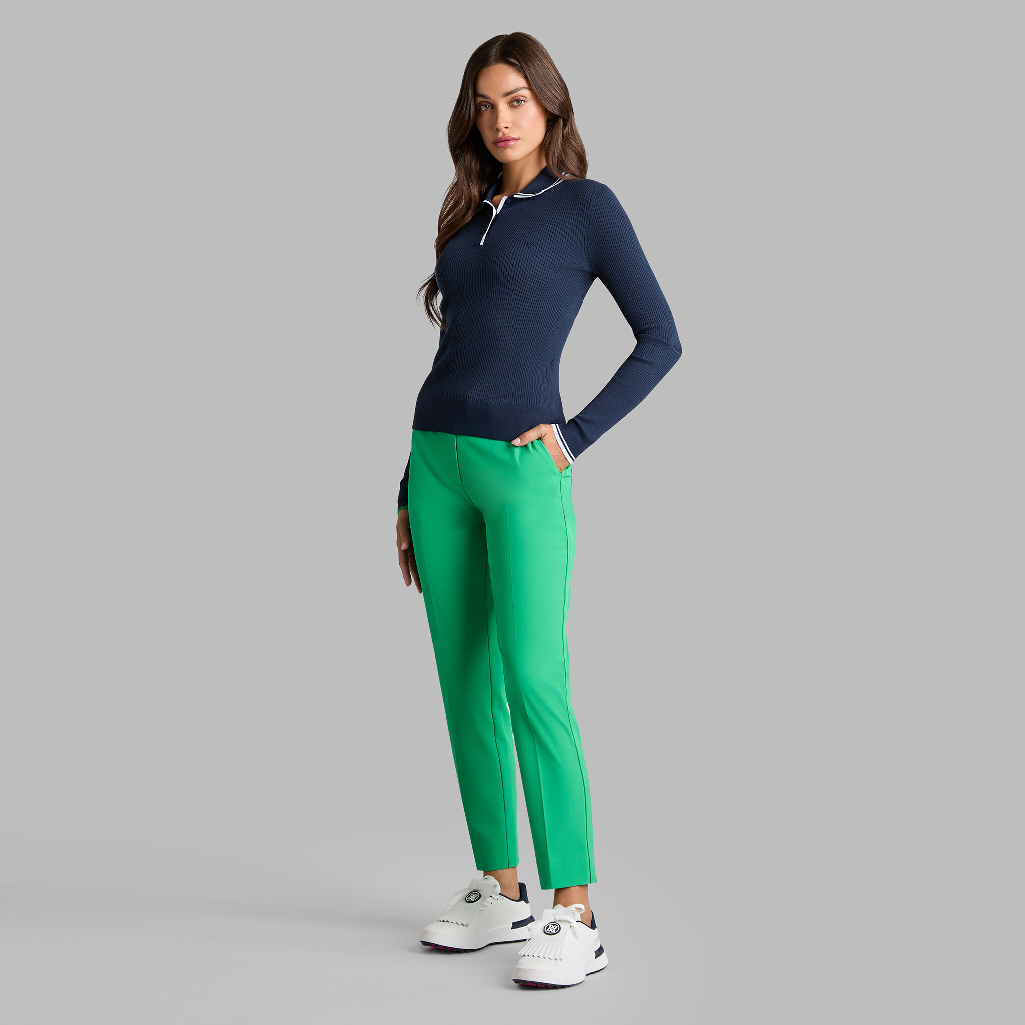 COTTON BLEND LONG SLEEVE KNIT POLO | WOMEN'S POLO SHIRTS | G/FORE