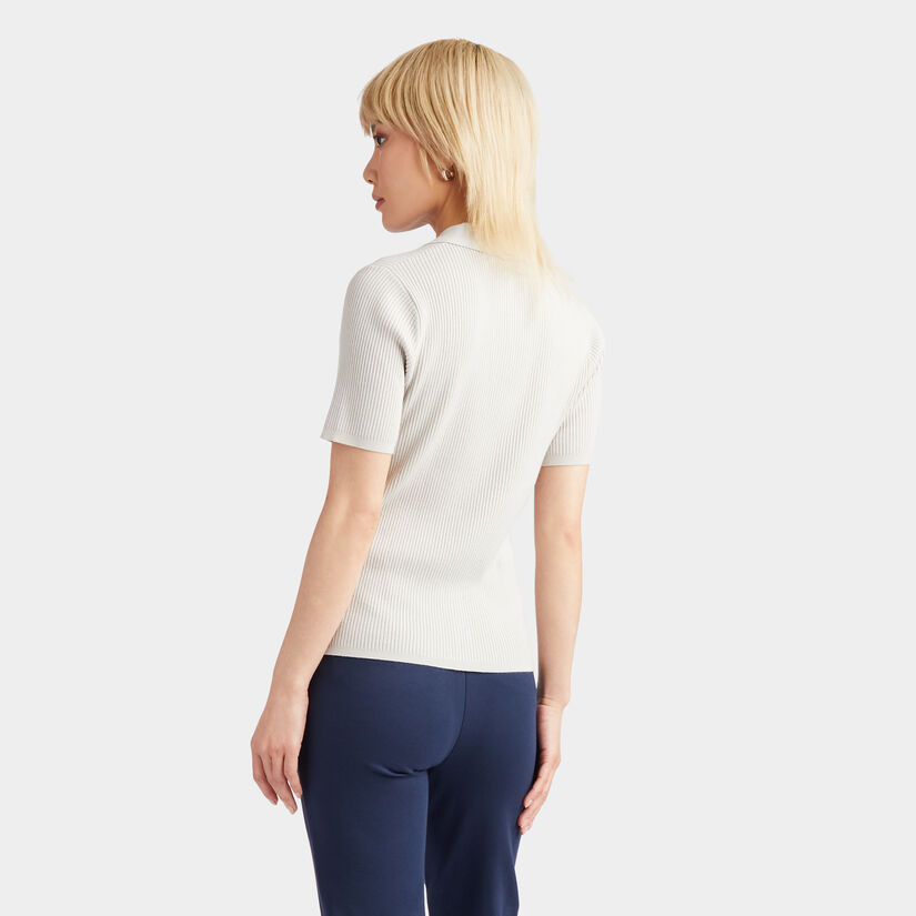 RIBBED MERINO WOOL SHORT SLEEVE BUTTON DOWN SWEATER image number 5