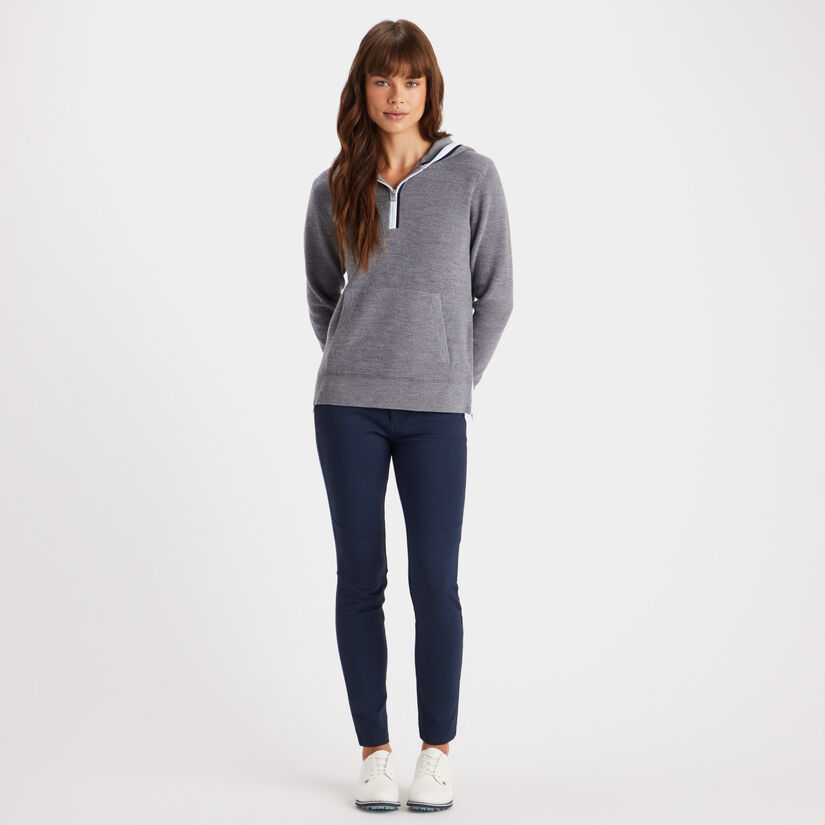 HOODED WAFFLE STITCH MERINO WOOL QUARTER ZIP SWEATER image number 4