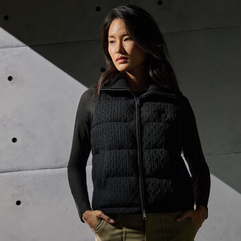 CABLE-KNIT WOOL BLEND DOWN PUFFER VEST