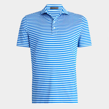 PERFORATED STRIPE TECH JERSEY MODERN SPREAD COLLAR POLO