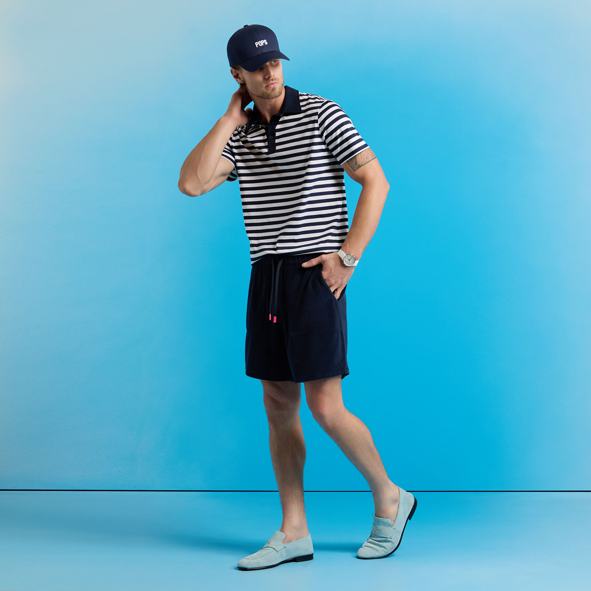 パンツ WOOALONG Piping terry shorts NAVY WL242JSP02WNAV s-l400.jpg