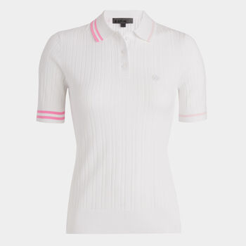 CONTRAST STRIPE COTTON BLEND RIBBED KNIT POLO