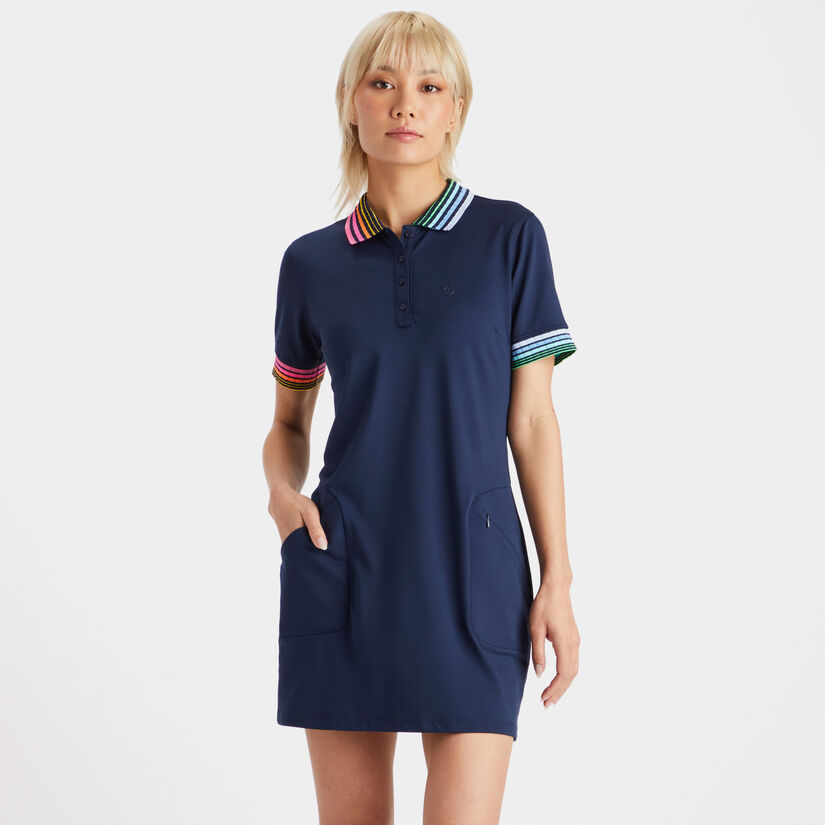 PLEATED CONTRAST COLLAR PIQUÉ POLO DRESS image number 3