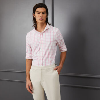 TATTERSALL PLAID MODERN SPREAD COLLAR NYLON WOVEN SLIM FIT SHIRT