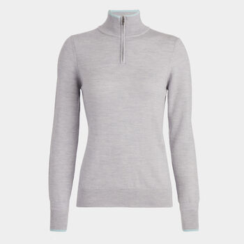 CONTRAST TIPPED MERINO WOOL QUARTER ZIP SWEATER