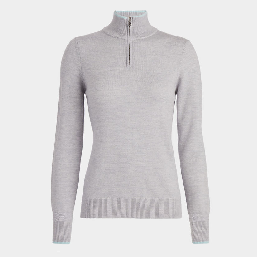 CONTRAST TIPPED MERINO WOOL QUARTER ZIP SWEATER image number 1