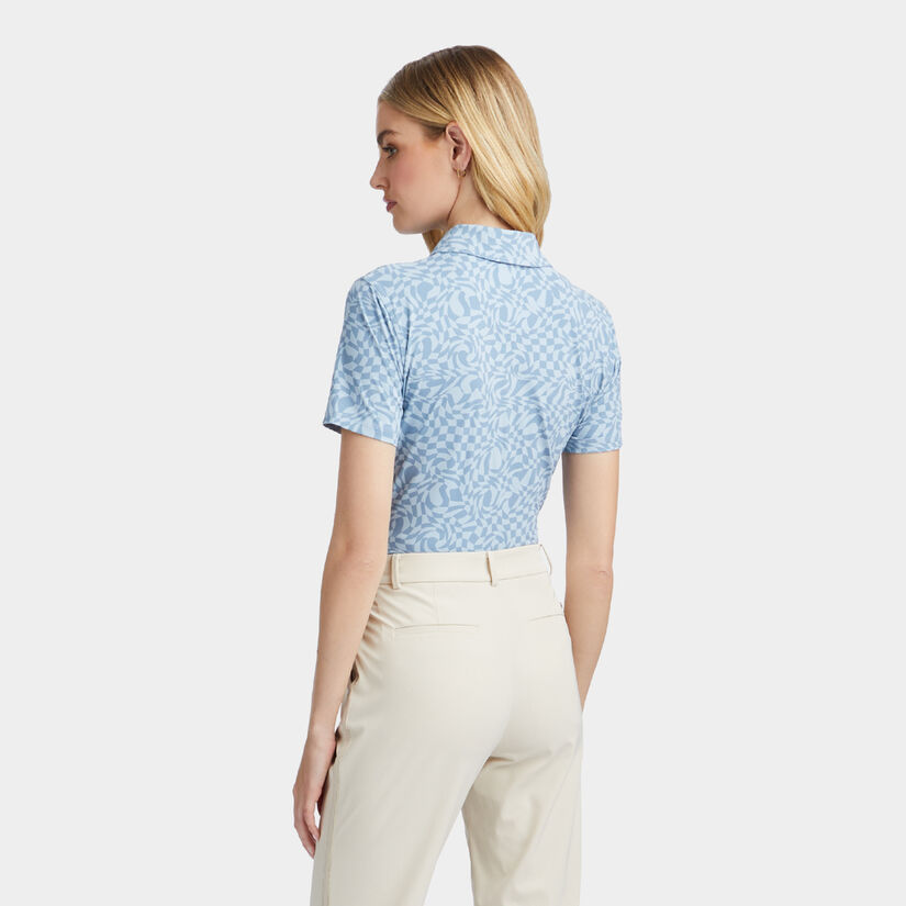 DISTORTED CHECK SILKY TECH NYLON POLO image number 5