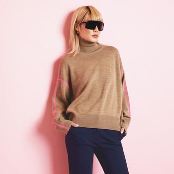 MERINO WOOL CONTRAST STRIPE TURTLENECK SWEATER
