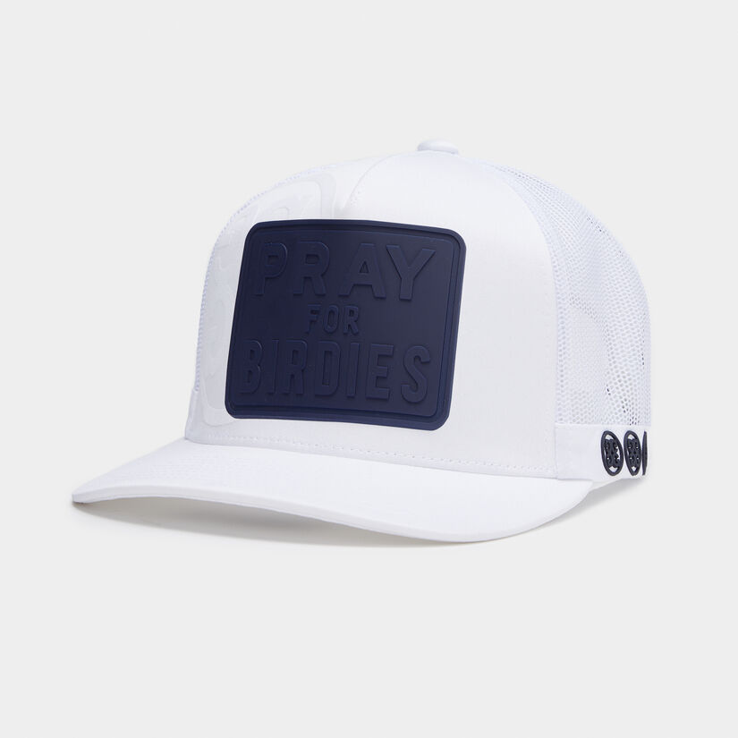 PRAY FOR BIRDIES STRETCH TWILL SNAPBACK TRUCKER HAT image number 1