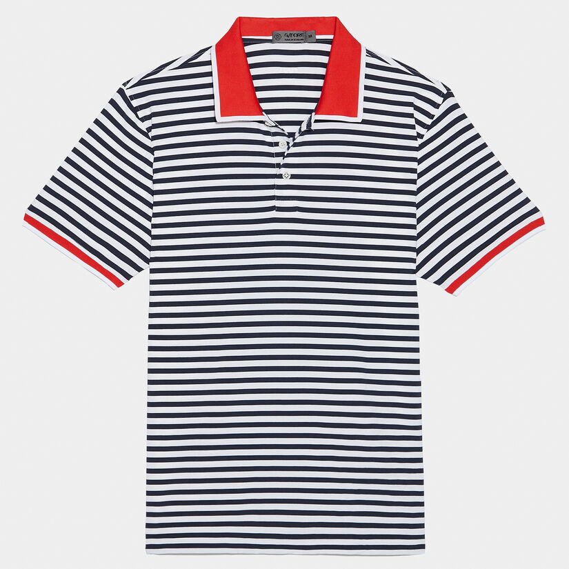 PERFORATED STRIPE RIB COLLAR TECH JERSEY SLIM FIT POLO image number 1